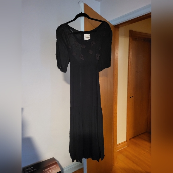 VINTAGE MENDOCINO BLACK SHEER EMPIRE WAIST DRESS - Picture 4 of 6